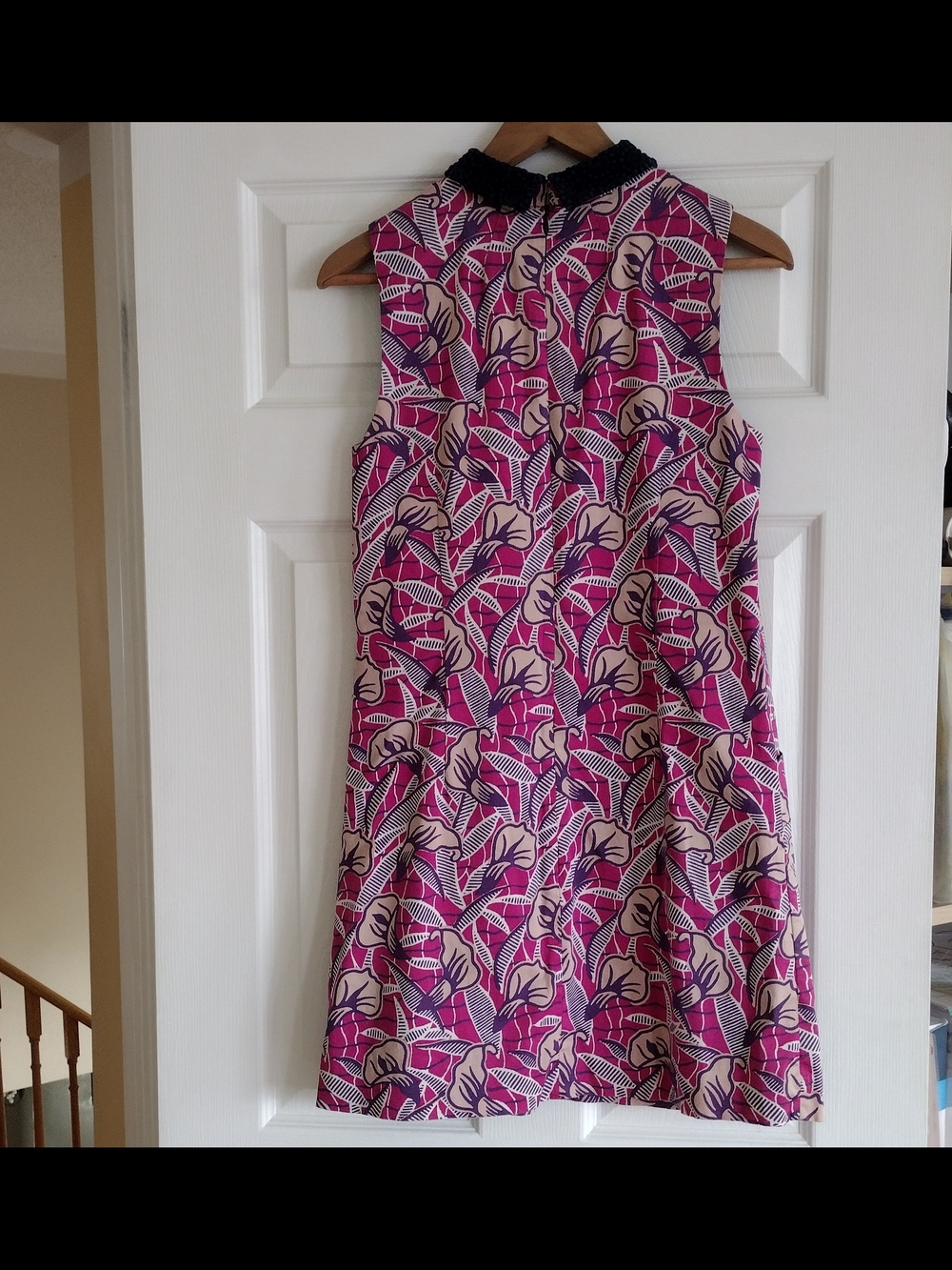 Club Monaco Pink and Purple Floral Dress with Navy Crochet Collar - Picture 9 of 9